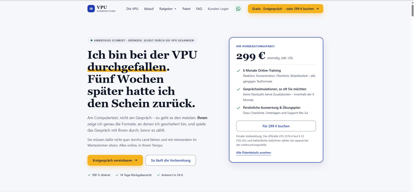 Screenshot der Online-Plattform VPU-Vorbereitung