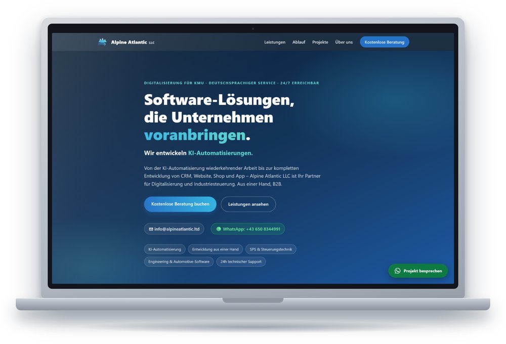 Beispiel einer von Alpine Atlantic entwickelten Firmen-Website auf einem Laptop